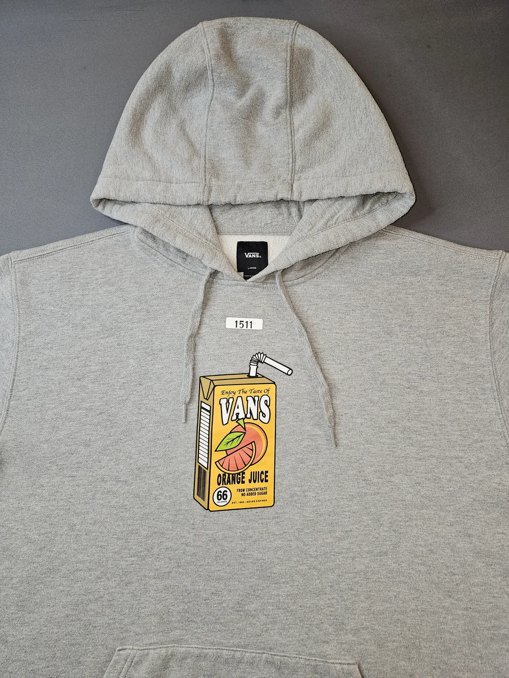 Vans "Orange Juice Box" Pullover Hoodie - Heather Grey - Men's Large - Picture 4 of 6
